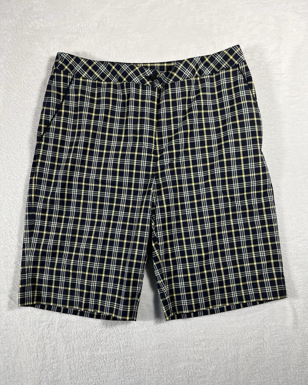 EP PRO Golf Shorts Women’s 8 Blue Yellow Plaid Pockets Bermuda